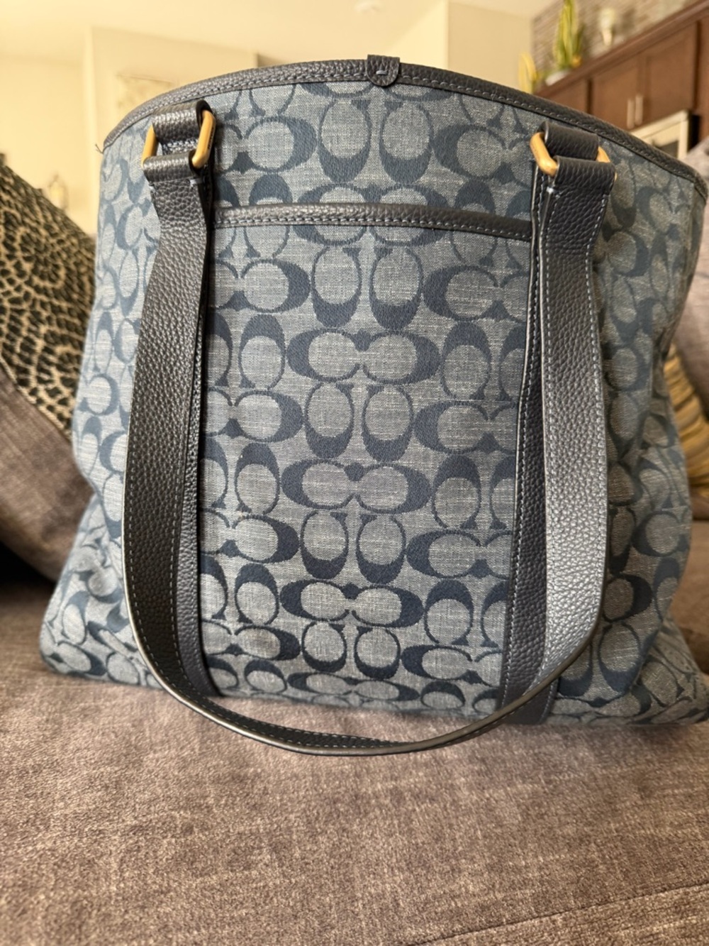 Coach Blue Signature Canvas Tote with Leather Straps